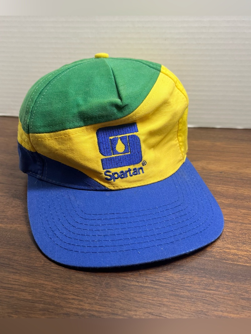Vintage Spartan Chemical Company Trucker Hat Cap StrapBack Blue Yellow Green